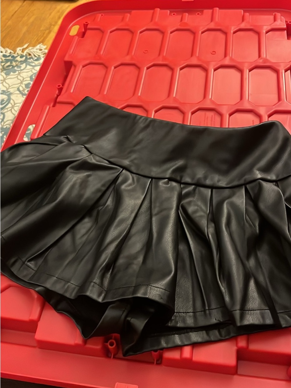 Women’s Black Faux Leather Pleated Mini Skirt